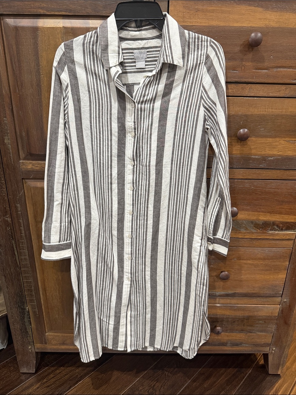 Chico's Linen Blend Maxi Shirt-Tunic Woven Pattern